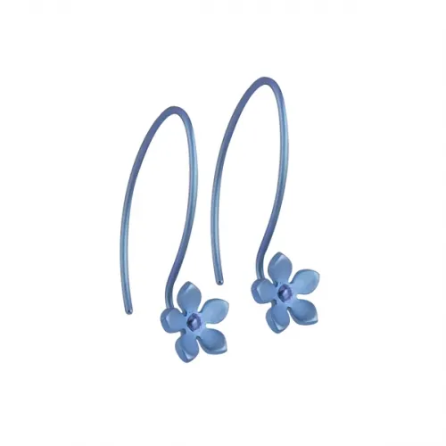 Small Five Petal Light Blue Flower Hook Drop Earrings